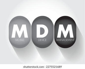 Administración de dispositivos móviles MDM: metodología comprobada y conjunto de herramientas utilizado para proporcionar herramientas y aplicaciones de productividad móvil para la fuerza de trabajo, contexto de concepto de texto de acrónimo