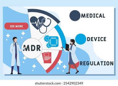 MDR - Acrônimo de Regulamento de Dispositivos Médicos. fundo de conceito médico. conceito de ilustração vetorial com palavras-chave e ícones. ilustração de letras com ícones para banner da Web, folheto, página inicial 