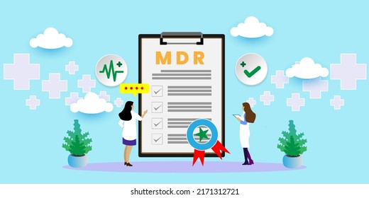 MDR - Medical Device Regulation Concept With Icons. Cartoon Vector People Illustration