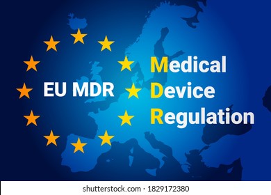 MDR - Verordnung über Medizinprodukte. Verordnung EU/EU über die klinische Untersuchung und den Verkauf von Medizinprodukten für den menschlichen Gebrauch. Vektorgrafik