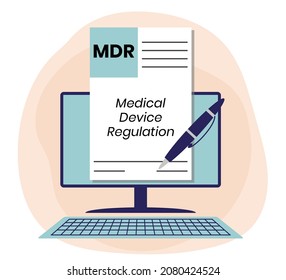 MDR - Verordnung über Medizinprodukte. Verordnung EU/EU über die klinische Untersuchung und den Verkauf von Medizinprodukten für den menschlichen Gebrauch. Vektorgrafik