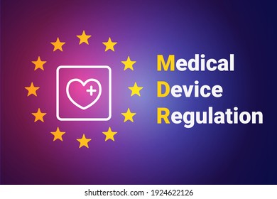 MDR - Textentwurf zur Regulierung von Medizinprodukten. Verordnung EU/EU über die klinische Untersuchung und den Verkauf von Medizinprodukten für den menschlichen Gebrauch. Vektorgrafik