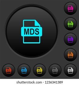 MDS file format dark push buttons with vivid color icons on dark grey background
