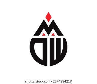 Diseño del logotipo de la forma de caída de agua de la letra MDW. Diseño simple del logotipo de caída de MDW.