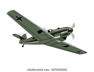 Me 109 Fighter Plane 1937. Vintage Airplane. Vector Clipart.