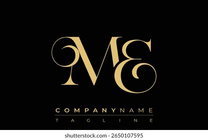 ME Abstract Creative Jewelry Logo. A stylish logo featuring golden monogram initials in an elegant and modern typography, perfect for branding