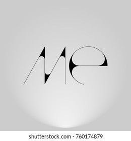 ME Black thin minimalist LOGO Design with Highlight on Gray background.