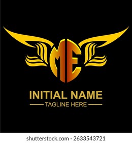 ME Golden Wing Emblem Logo with elegant gold wings, sleek and modern design. Ideal for branding, creative projects, luxury businesses, or artistic ventures.