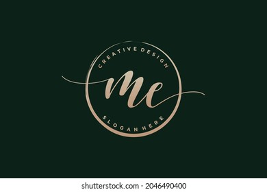 ME handwriting logo with circle template vector signature, wedding, fashion, floral and botanical with creative template.