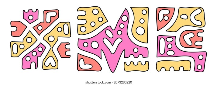 MICH Hashtag. Doodle-Einzeltext. Farbige Kurven dekorative Doodle-Buchstaben. Hashtag #ME ist die Abkürzung für den US-amerikanischen Bundesstaat Maine für Druck, Broschüre, Banner, Flyer.