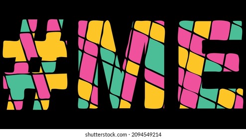 ME Hashtag. Tricolor isolated letters from contrast flowing fluid shapes. 3 colored Hashtag #ME is abbreviation for the US American state Maine for social network, web resources, mobile app