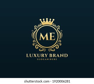 ME Initial Letter Gold kalligraphische feminine florale handgezeichnet heraldische Monogramm antike Vintage Stil Luxus Logo Design.