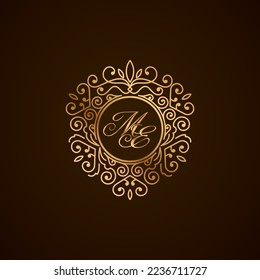 ME initial letter luxury monogram logo, elegant ornamen jewelry, emblem of love shape heart