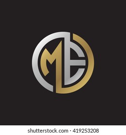 ME initial letters looping linked circle elegant logo golden silver black background