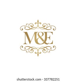 M&E Initial logo. Ornament ampersand monogram golden logo