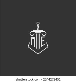 ME initial monogram law firm with sword and pillar logo design