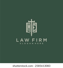 ME initial monogram for law firm with sword and shield logo image