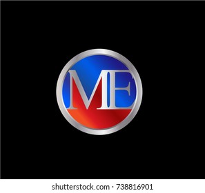 ME Letter logo Design in a circle. Blue and silver colored
