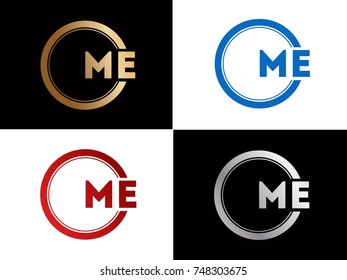 me Letter logo Design in a circle. Blue Red and silver gold colored
