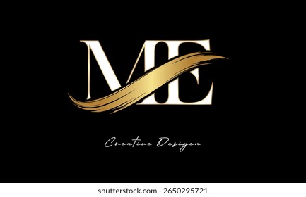 ME Letter Monogram Logo – Elegant Gold Brush Stroke Letter mark for Luxury Branding, Fashion, Boutique  Premium Identity Design
