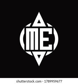Logotipo ME con círculo redondeado combinando la plantilla de diseño de triángulo superior e inferior
