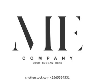 ME logo design. Initial letter m and e serif font style. Creative classic company name typography. Trendy logotype or identity. Vector illustration.