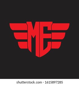 ME Logo monogram with emblem and wings element design template on red colors