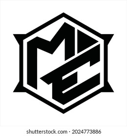 ME Logo monogram with hexagon and sharp shape design template