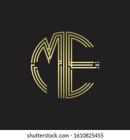 ME Logo monogram triple ribbon style line design template isolated with gold color