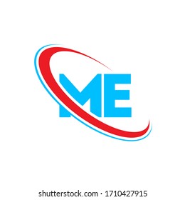 ME M E letter logo design. Initial letter ME linked circle upercase monogram logo red and blue. ME logo, M E design