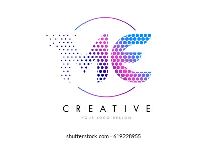ME M E Pink Magenta Dotted Bubble Letter Logo Design. Dots Lettering Vector Illustration
