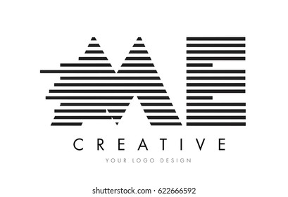 ME M E Zebra Letter Logo Design with Black and White Stripes Vector