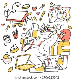 Me, Messy Room and My Procrastinate Hobby Hand Drawn Abstract Doodle Vector Illustration