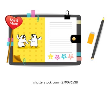 me and mom penguins with love yellow notebook