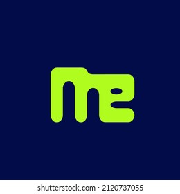 ME monogram logo. Letter m, letter e typographic icon. Lettering sign isolated on dark background. Alphabet initials. Modern, design, geometric, minimalist, web, tech style characters. Neon color.