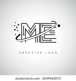 ME Orbit Monogram Logo – Futuristic Minimal Letter mark with Circular Line Art, Tech-Inspired Dots and Space Motion Concept for Modern Branding Identity