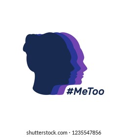 Me too sticker, logo, flat silhouette, woman's head, violence, harassment