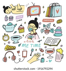 Me time concept doodle illustration vector design element