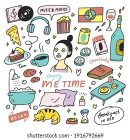 Me Time Concept Doodle Illustration Vector Design Element