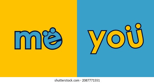 Yo Contra Ti. Tendencia de estilo de trazo plano diseño gráfico moderno de logotipo con icono de ojo y sonrisa. por diversión y placer test o desafío