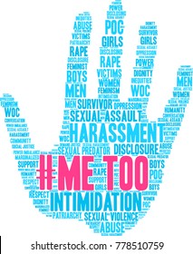 Me Too word cloud on a white background.
