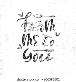 From me to you - romantic phrase in boho style with arrows and doodle ornament. Cute hand drawn cartoon lettering and texture. Vector illustration. Greeting template for Valentine's day.