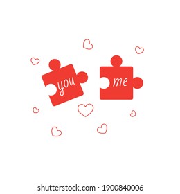 Me and you. Vector illustration in hand-drawn style. Puzzle mosaics love