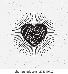 'Me & You' vintage grunge hand lettering with heart and rays for t-shirt apparel, print, poster, card design etc. Vector Illustration.