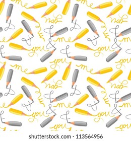 me and you yellow gray crayons on white  background seamless pattern