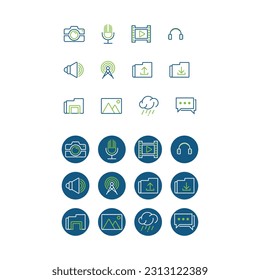 conjunto de iconos de meadia. ilustración vectorial