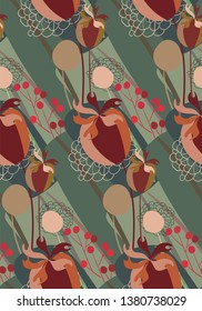 meadow abstract flower grey seamless pattern vector floral design primitive scandinavian