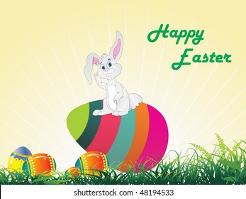 meadow background with bunny sit on colorful lines egg