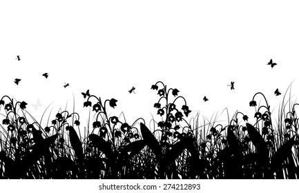 Meadow background with butterflies. All objects are separated. Vector illustration with transparency. Eps 10.
