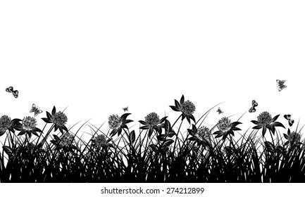 Meadow background with butterflies. All objects are separated. Vector illustration with transparency. Eps 10.